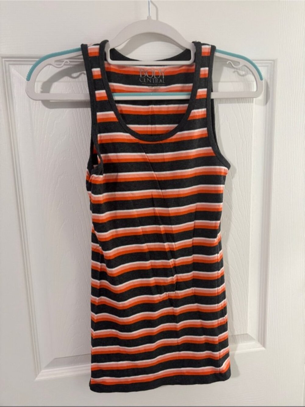 Body Central Black, Orange & White Striped Tank